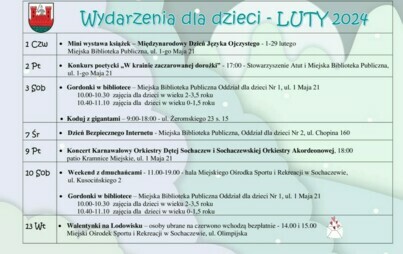 Zdjęcie do Wydarzenia dla dzieci - luty 2024 r.