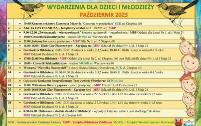 Zdjęcie do Wydarzenia dla dzieci w październiku 2023 r. (SCK, MBP, MOSiR)