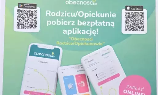 Plakat z informacją o nowej aplikacji dla rodziców obecności.pl